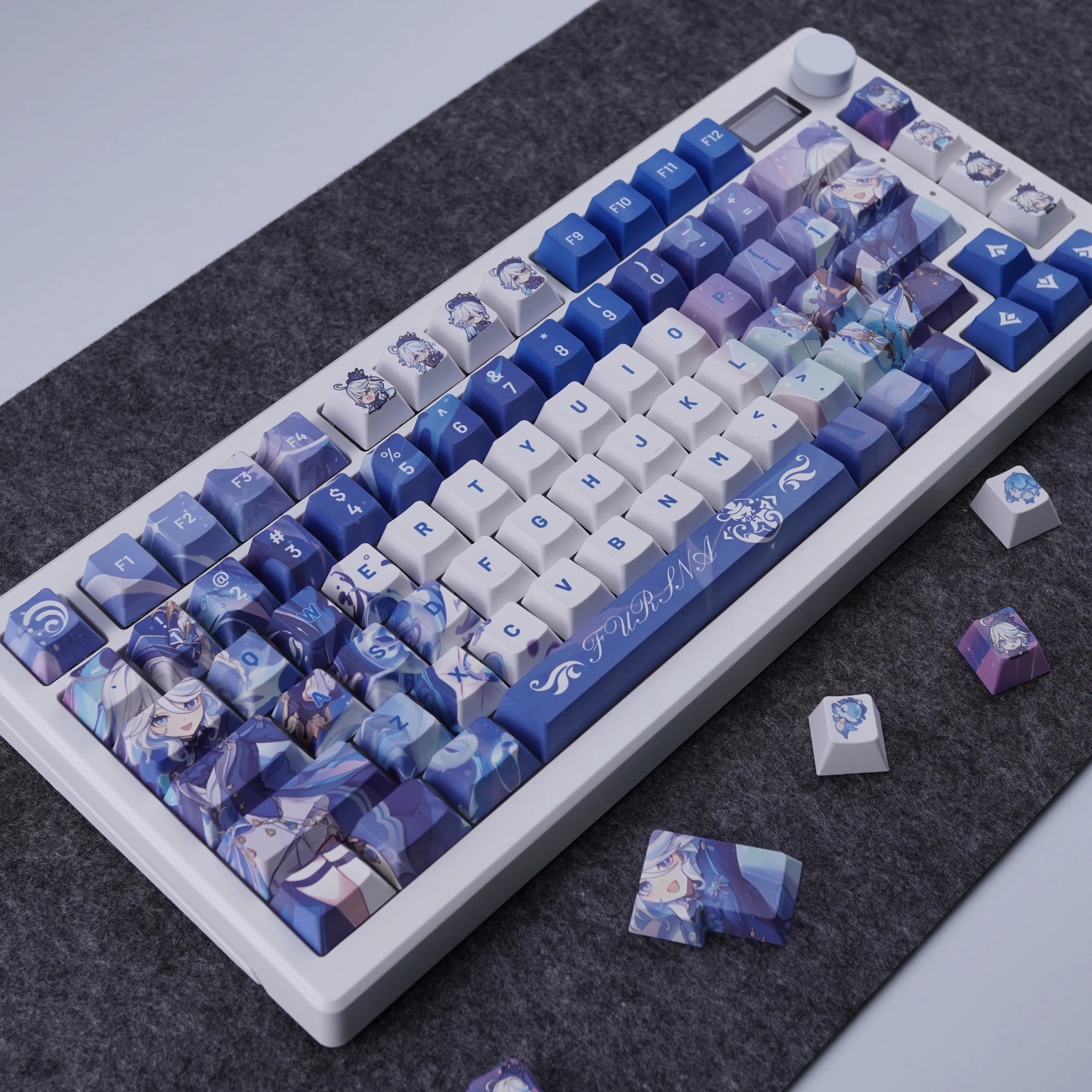Genshin Impact Furina Keycaps Cherry Profile Five-Sided Sublimation PBT Game Keycap for Mechanical Keyboard Blue Fufu Key Caps