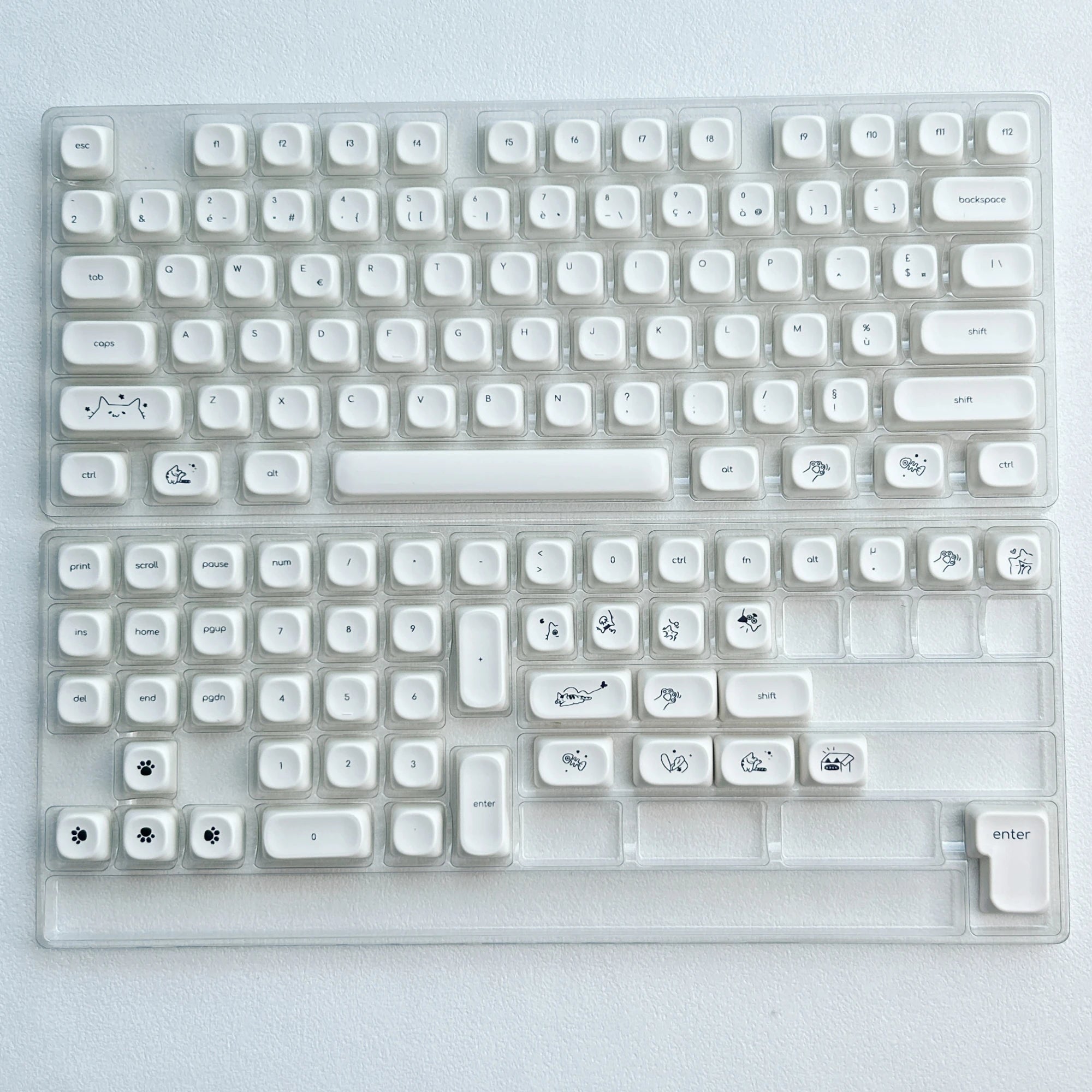 Whiskers Cat-Ear PBT keycaps installed on a mechanical keyboard