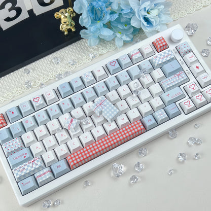 Simple Red Blue Keycap Sweet Bobo Cherry Profile Cute Heart Bow Checkered Element PBT Keycaps for Mechanical Keyboard