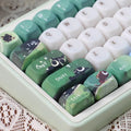 Black Cat Keycap Set, 134-piece white and green ceramic-texture PBT+PC keycaps, MOA profile