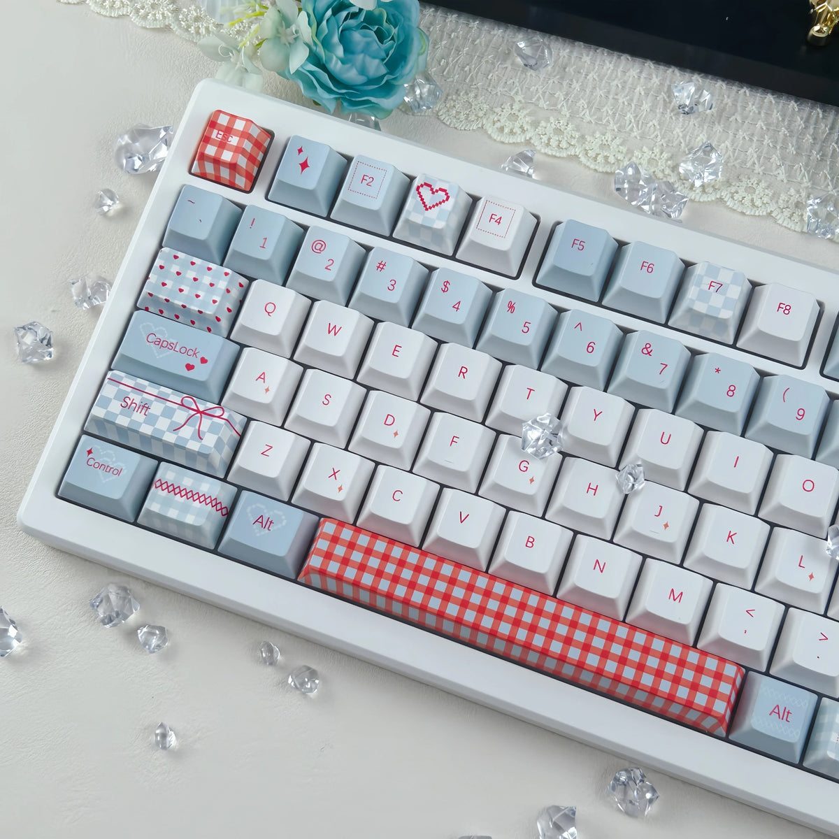 Sweet Bobo red and white checkered PBT keycaps, MOA profile