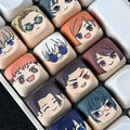 Jujutsu Kaisen accent keycaps mixed into a keyboard with matching PBT keycaps installed