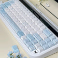 Romance Narrative Poem Keycaps Cherry/So Profile PBT Five-Sided Sublimation Simple Light Blue Lace Checkered Element Keycap Set