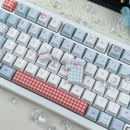 Simple Red Blue Keycap Sweet Bobo Cherry Profile Cute Heart Bow Checkered Element PBT Keycaps for Mechanical Keyboard