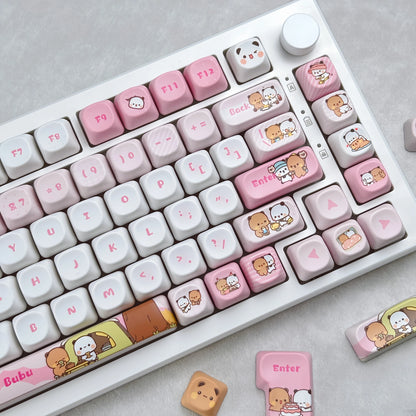 Pink Cute Keycaps MOA Cherry Profile round Kawaii Bubu and Yier Keyboard Caps PBT Custom Panda Bear Mechanical Keycap