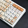 Close-up of the Bubu and Yier panda and bear character keycaps