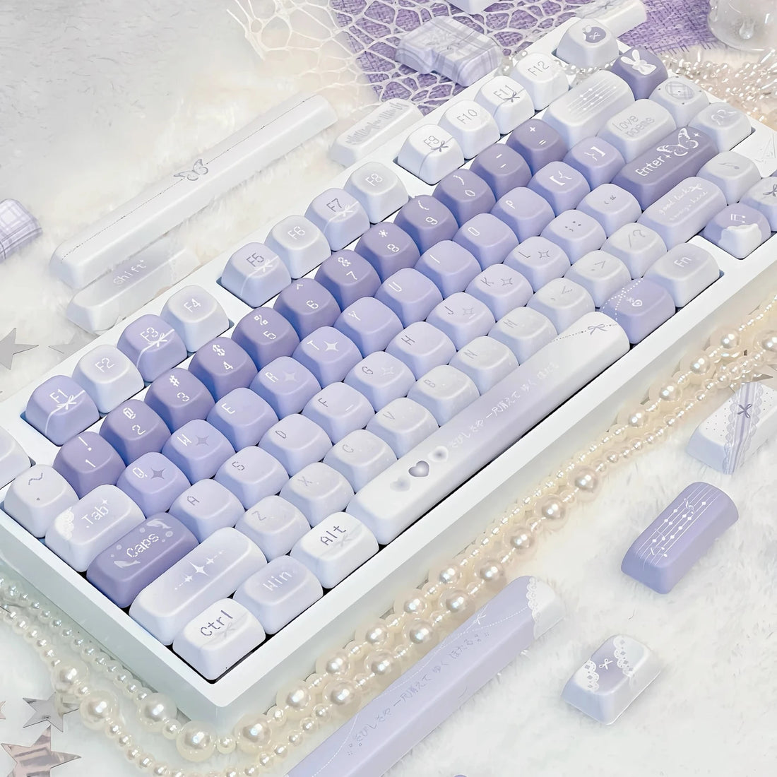 Gradient Purple Keycap FOA Cherry Profile PBT Custom Butterfly Star Element Romantic Keycaps for Mechanical Keyboard