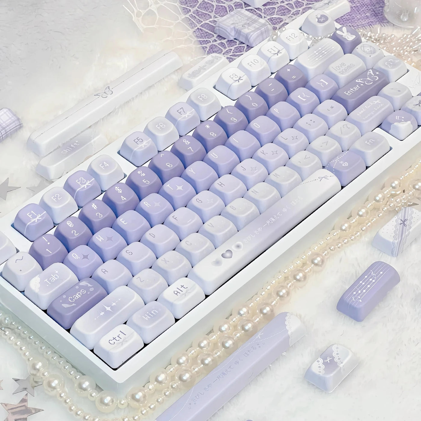 Moonlit Butterfly Keycap Set, 144-piece purple gradient PBT keycaps, Cherry profile