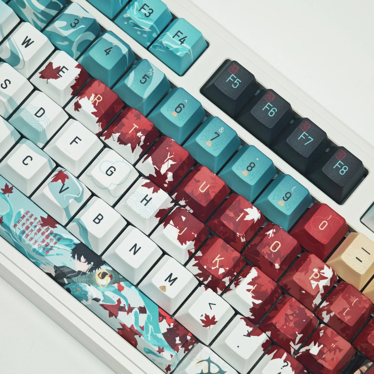 Dan Heng Honkai Star Rail PBT keycaps installed on a mechanical keyboard
