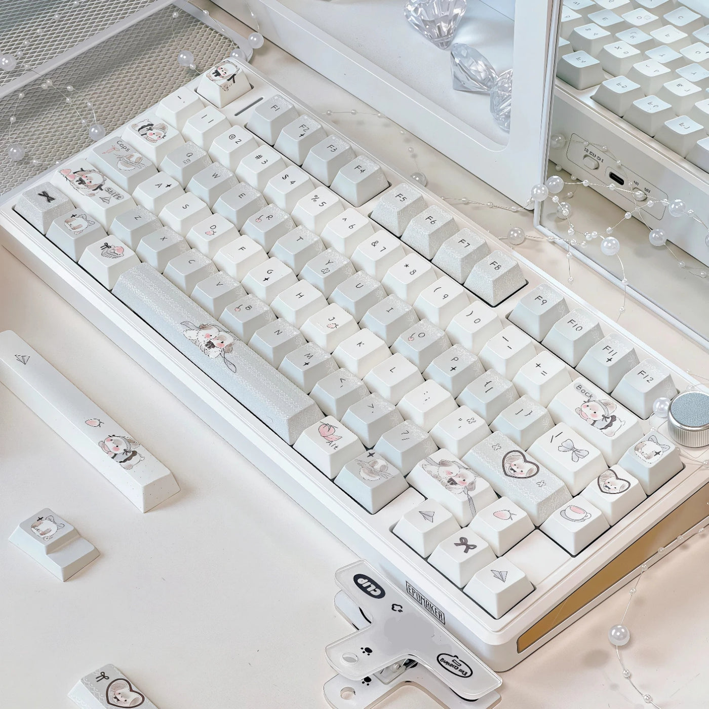 Close-up of the Fluffy Rabbit character keycap design