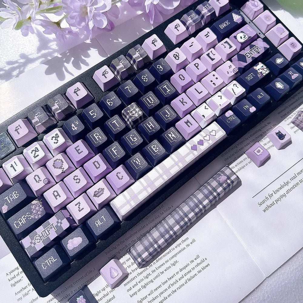 Grape Pixel PBT keycaps installed on a mechanical keyboard
