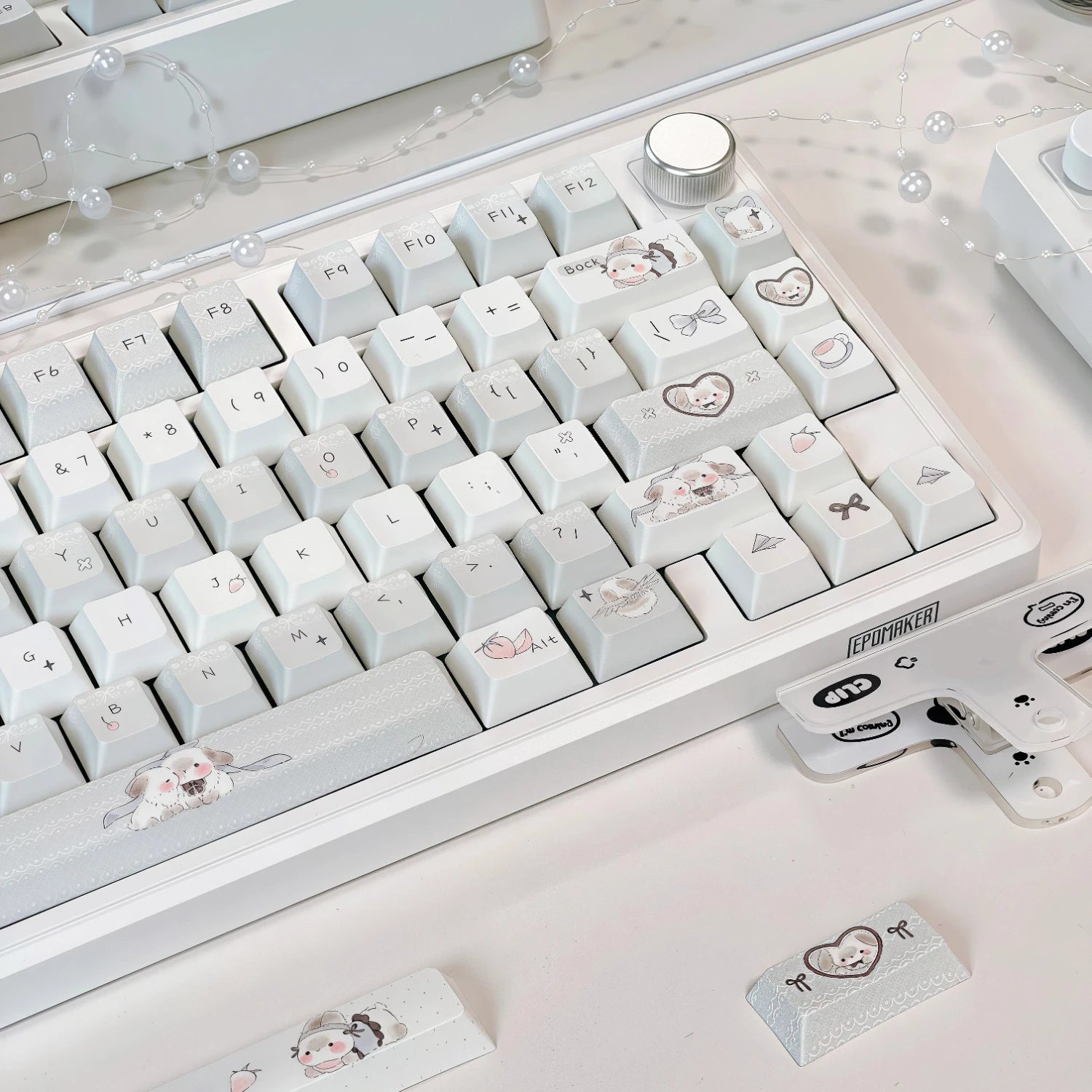 Fluffy Rabbit Keycap Cherry Profile 129Keys PBT Custom Cartoon Cute Bunny Keycaps for 75/87/98/104 Mechanical Keyboard