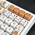 Close-up of the Bubu and Yier panda and bear character keycaps