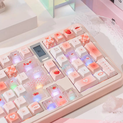 Berry Story Keycap Cherry Profile PBT+PC Custom Pink Cute Strawberry Keycaps for 68/75/87/108 Mechanical Keyboard Gifts