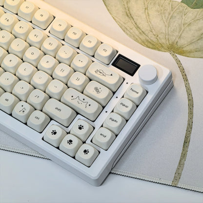 Whiskers Cat-Ear Keycap Set, 124-piece milky white PBT keycaps with a cat-ear accent key, MOA profile