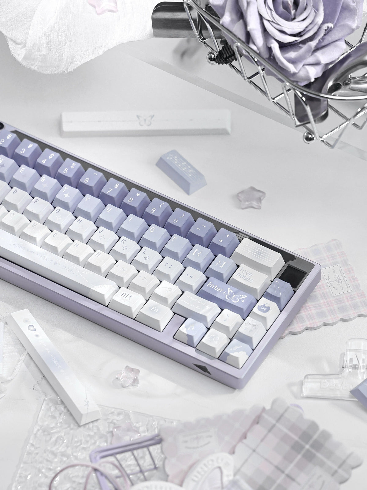 Moonlit Butterfly keycaps shown from a different angle