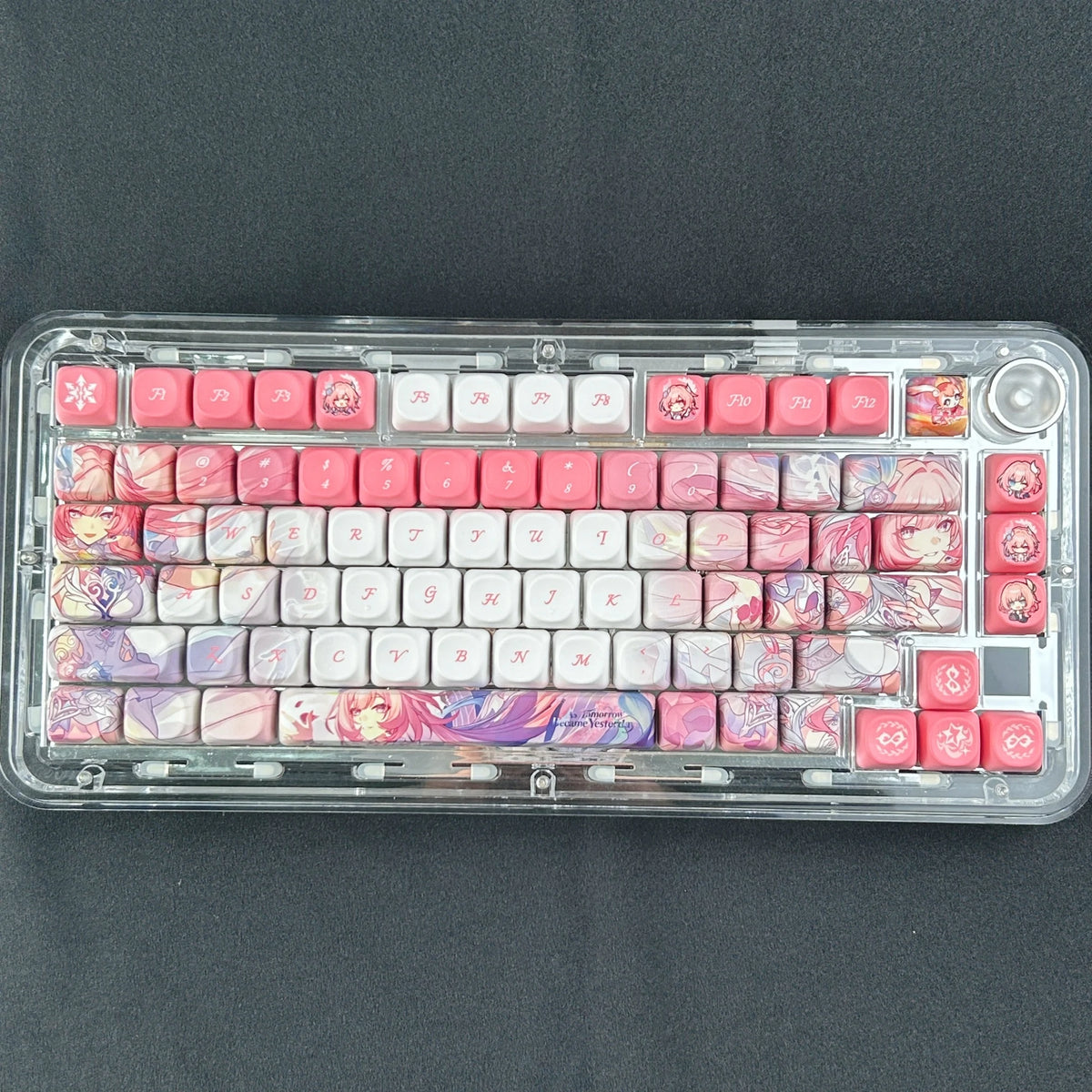 Cyrene keycaps shown from a different angle