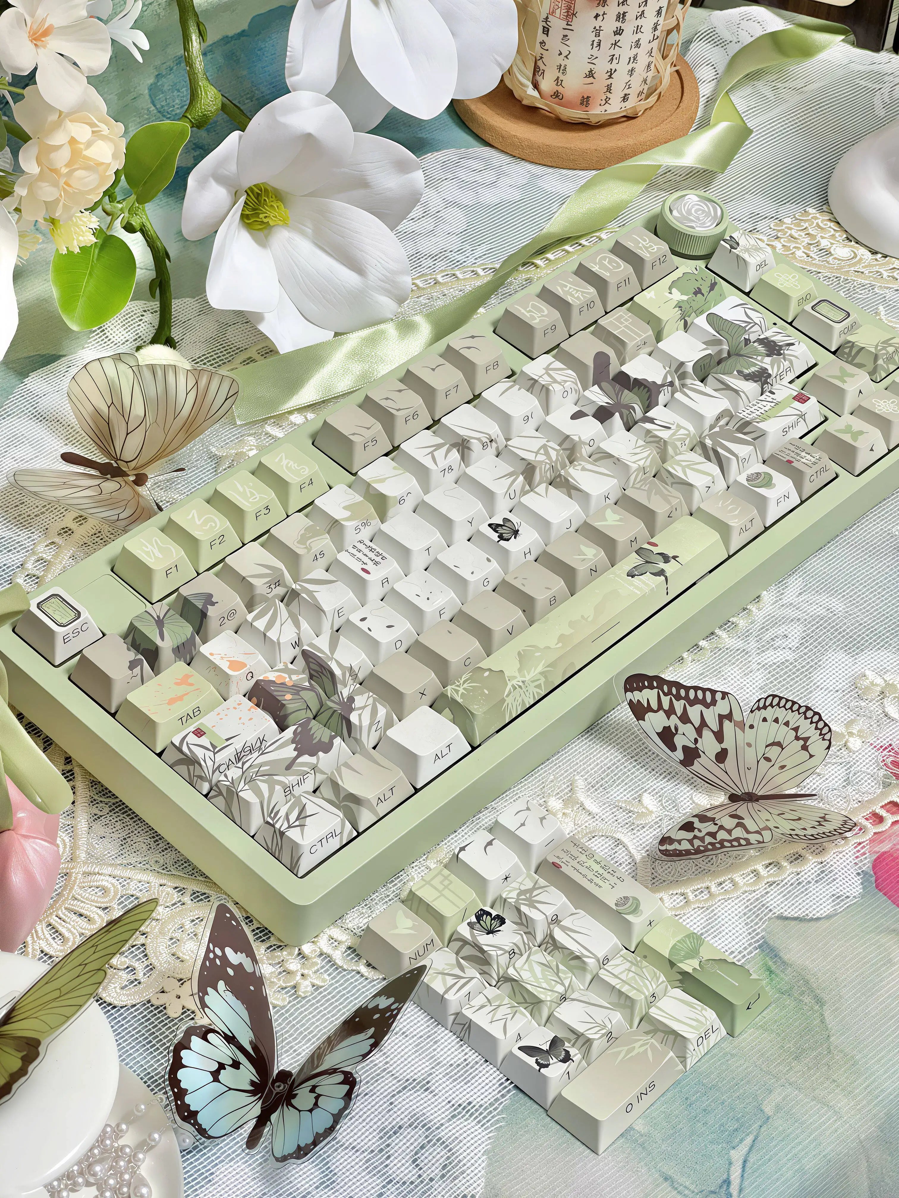 Bamboo &amp; Butterfly Keycap Set - Green PBT