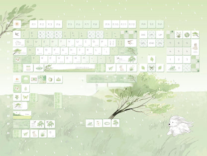 Light Green Summer Rain Keycap Cherry Profile PBT Five-Sided Thermal Sublimation Cute Keycaps for Mechanical Keyboard 130 Keys
