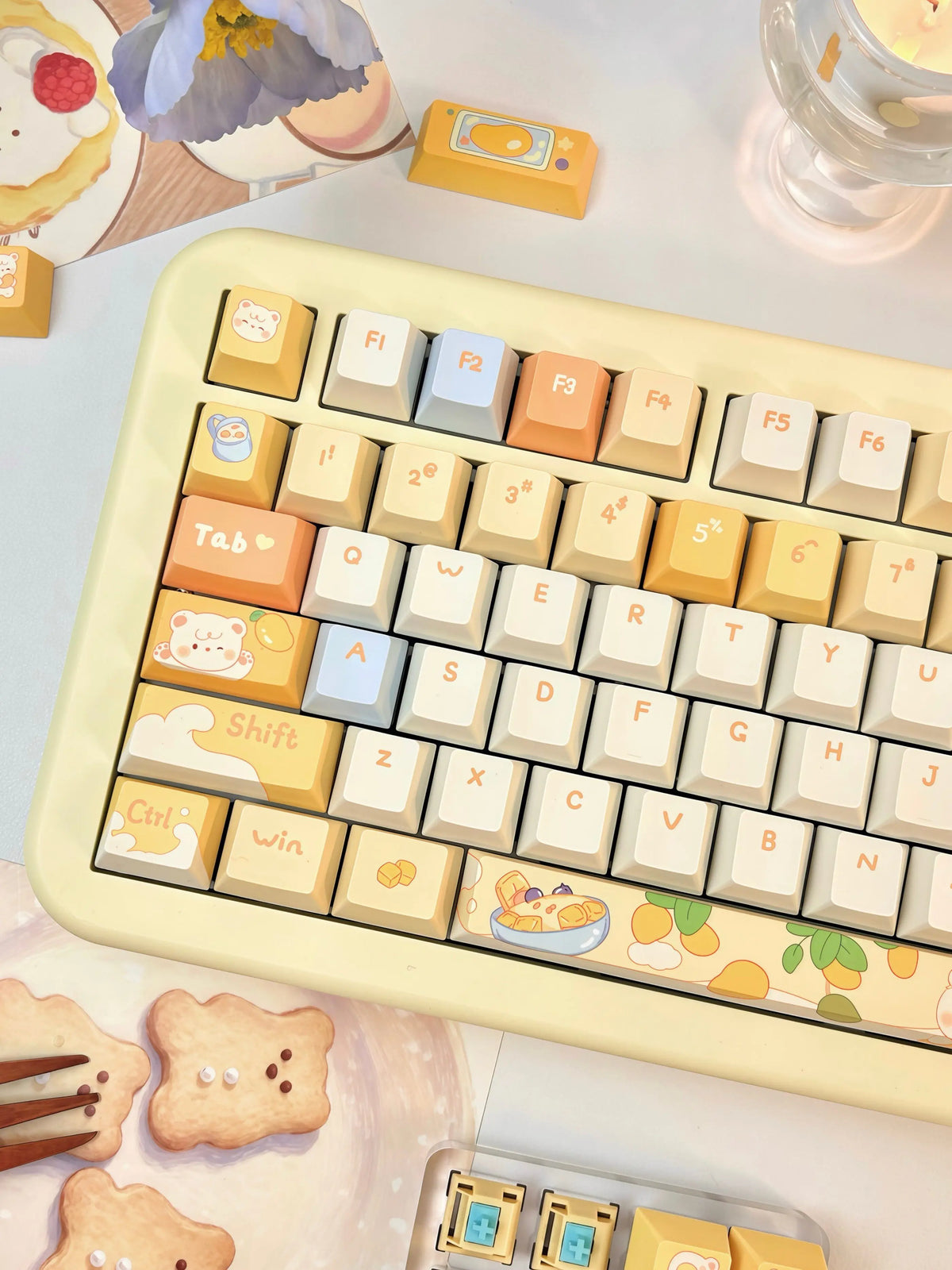 Mango Yogurt Bear keycap close-up, alternate angle
