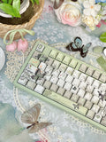 Bamboo & Butterfly Keycap Set, green Chinese ink-painting style PBT keycaps, Cherry profile