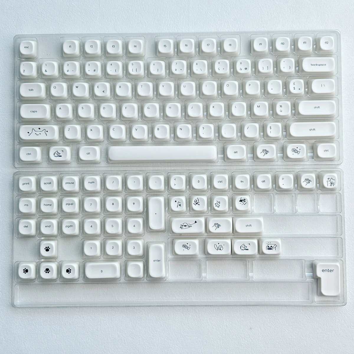 Whiskers Cat-Ear PBT keycaps installed on a mechanical keyboard