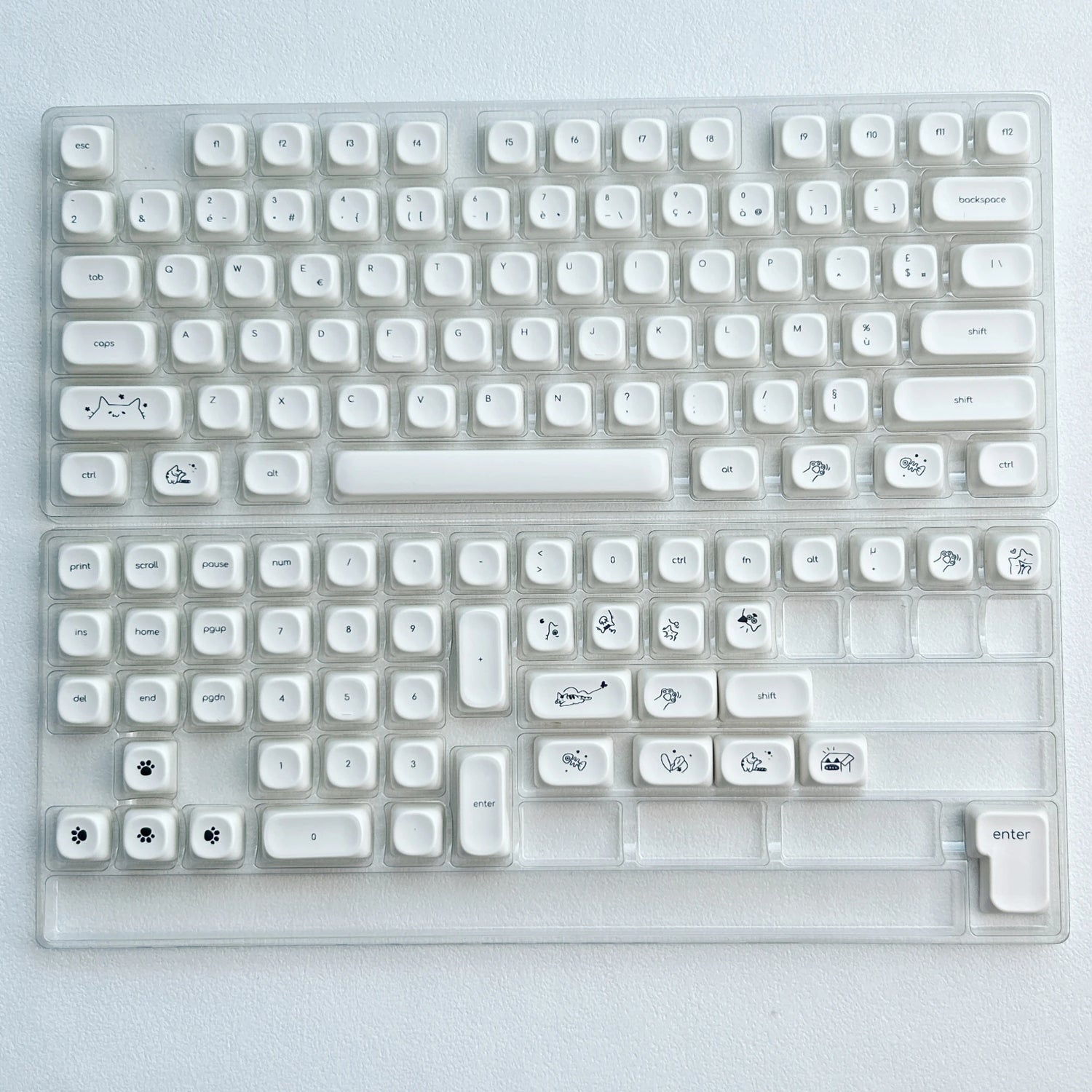 Whiskers Cat-Ear PBT keycaps installed on a mechanical keyboard