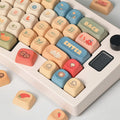Instant Noodle Keycap Set, 132-piece round PBT keycaps with cartoon noodle cup print, MOA profile