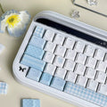 Romance Narrative Poem Keycaps Cherry/So Profile PBT Five-Sided Sublimation Simple Light Blue Lace Checkered Element Keycap Set