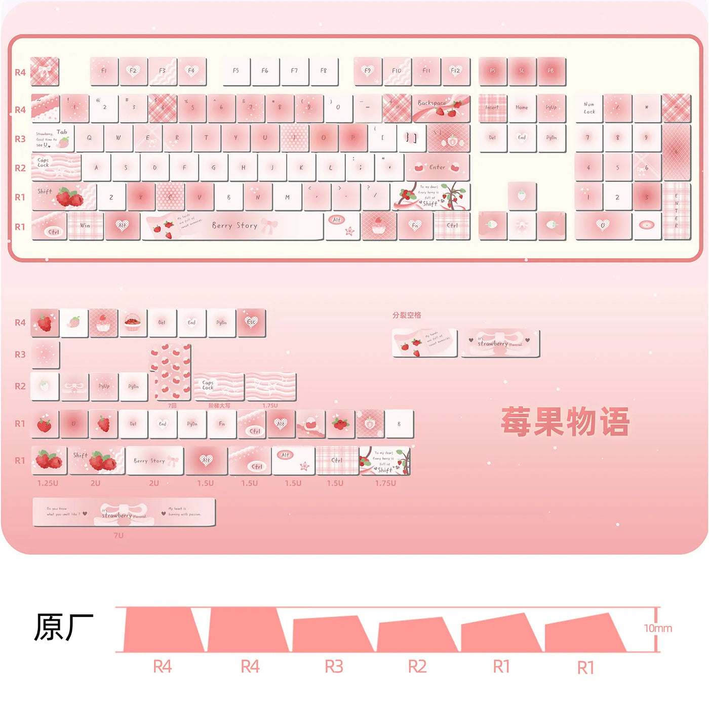 Strawberry Patch keycap set, top-down view