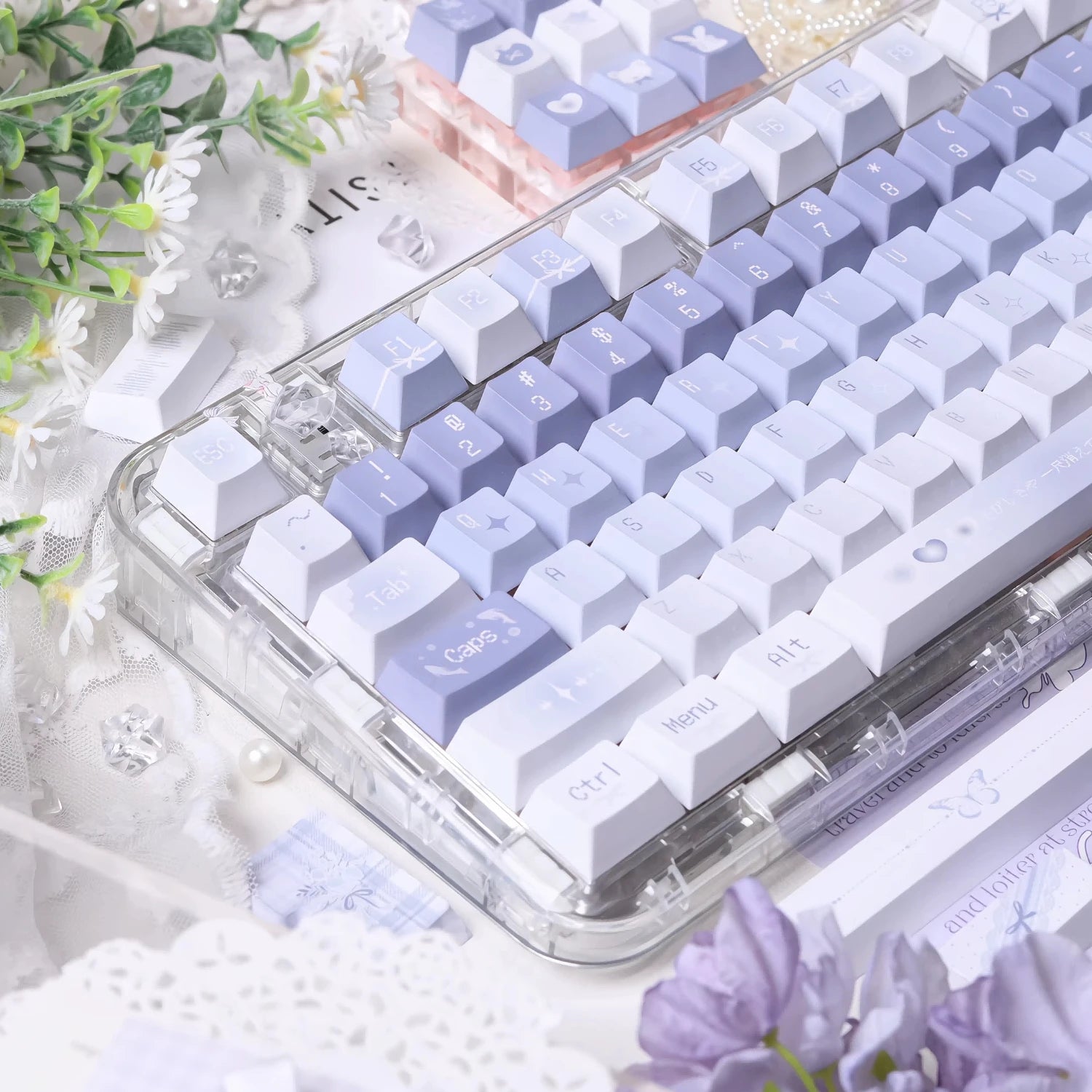 Gradient Purple Keycap FOA Cherry Profile PBT Custom Butterfly Star Element Romantic Keycaps for Mechanical Keyboard