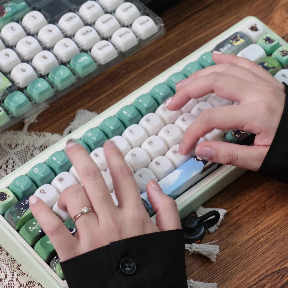 Close-up of the ceramic-textured finish on the Black Cat Keycap Set