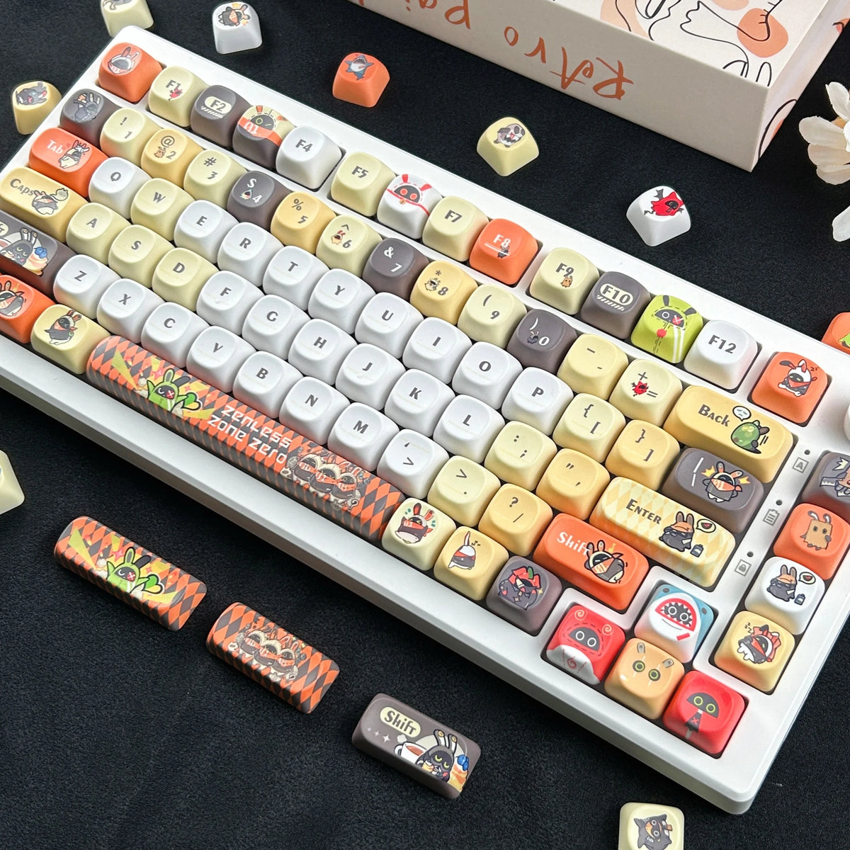 Bangboo Zenless Zone Zero keycaps shown from a different angle