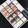 Jujutsu Kaisen accent keycaps mixed into a keyboard with matching PBT keycaps installed