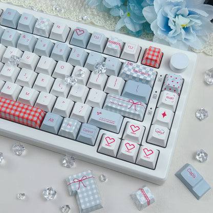Simple Red Blue Keycap Sweet Bobo Cherry Profile Cute Heart Bow Checkered Element PBT Keycaps for Mechanical Keyboard