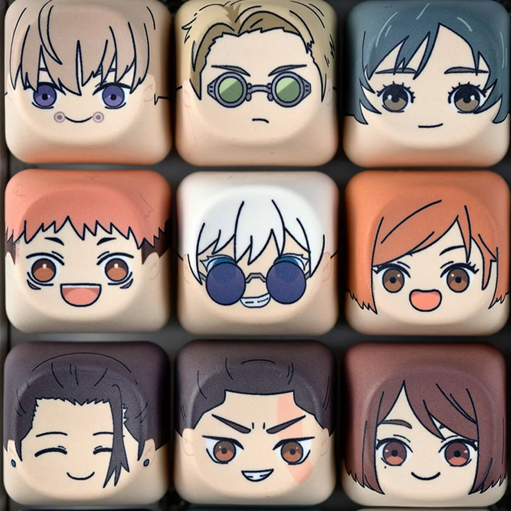 Close-up of the Jujutsu Kaisen character keycap designs
