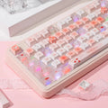 Strawberry Patch Keycap Set, pink PBT keycaps with strawberry print, Cherry profile