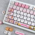 Bubu & Yier Keycap Set, round bubble-shaped PBT keycaps in pink, panda and bear design