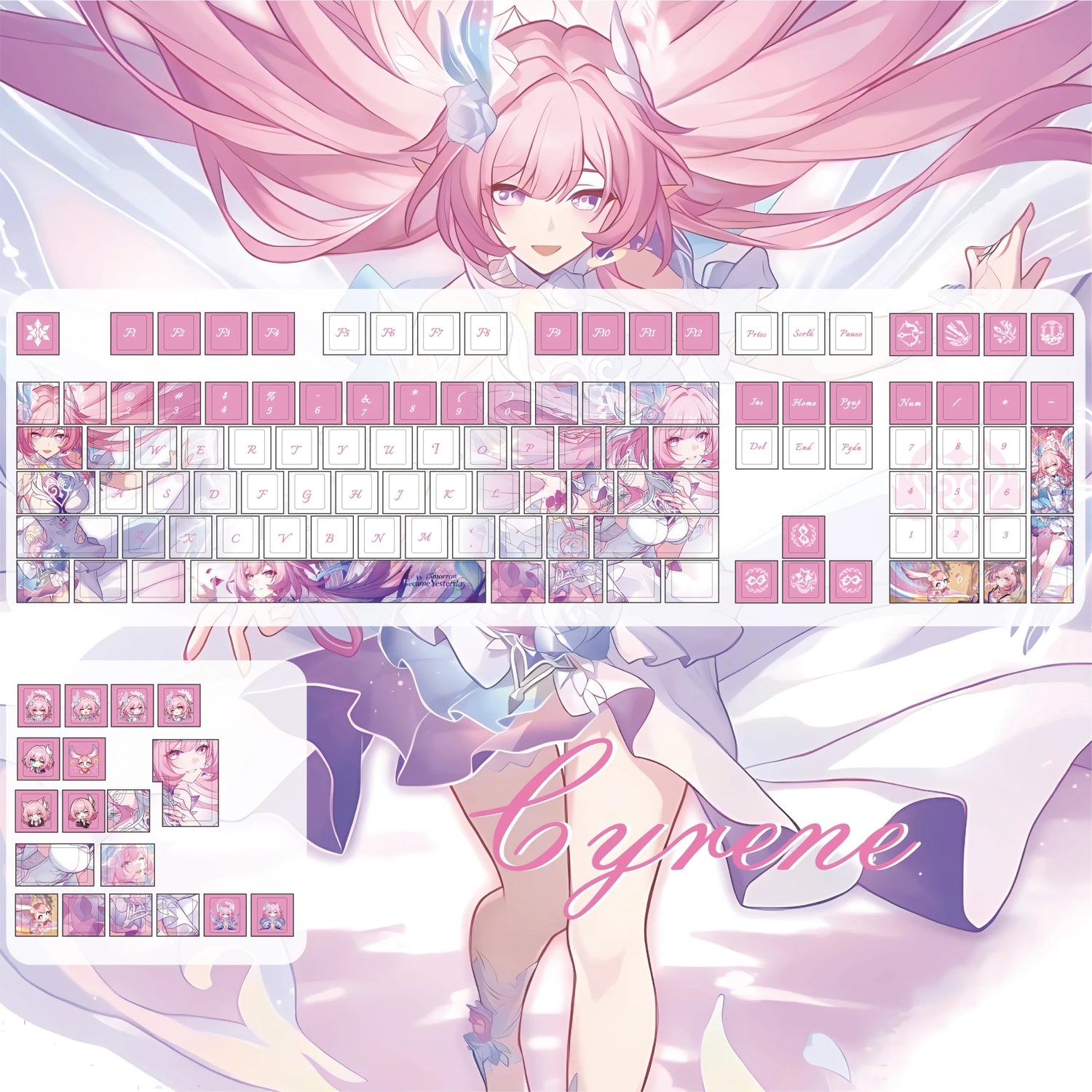 Cyrene Keycaps Cherry Profile Honkai：Star Rail Cartoon Anime Game Keycap Five-Sided Sublimation PBT Custom Pink Keyboard Caps