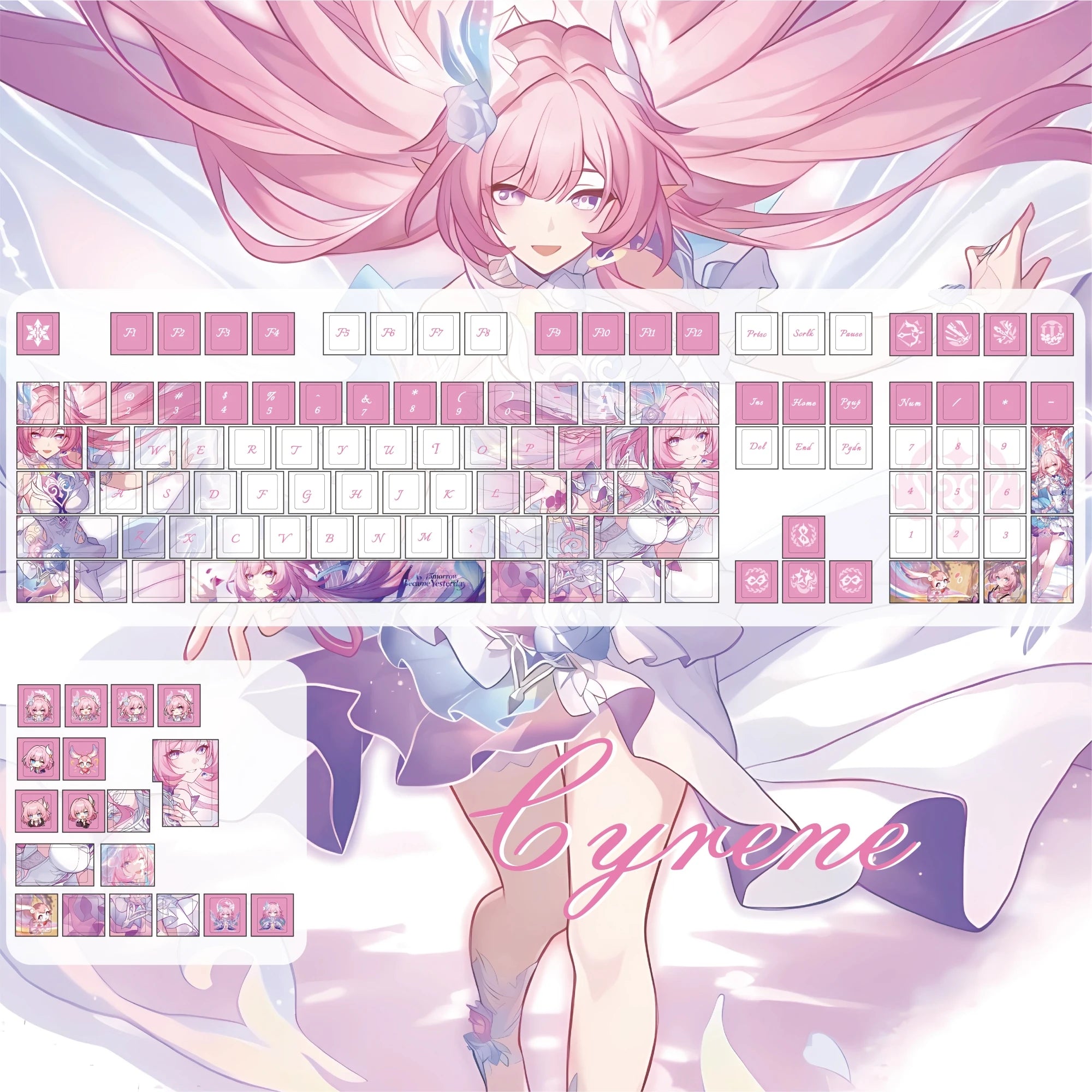 Cyrene Keycaps Cherry Profile Honkai：Star Rail Cartoon Anime Game Keycap Five-Sided Sublimation PBT Custom Pink Keyboard Caps