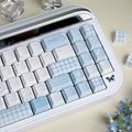 Romance Narrative Poem Keycaps Cherry/So Profile PBT Five-Sided Sublimation Simple Light Blue Lace Checkered Element Keycap Set
