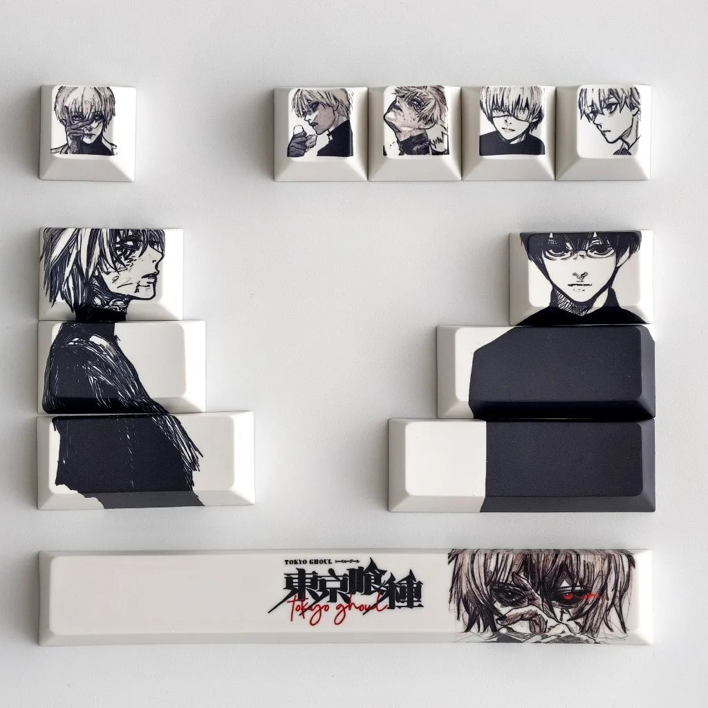 Kaneki Ken Keycaps 12PCS Cherry Profile PBT Thermal Sublimation Mechanical Keyboard Caps Tokyo Ghoul Anime Character Keycap