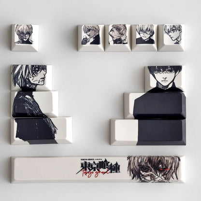 Kaneki Ken Keycaps 12PCS Cherry Profile PBT Thermal Sublimation Mechanical Keyboard Caps Tokyo Ghoul Anime Character Keycap