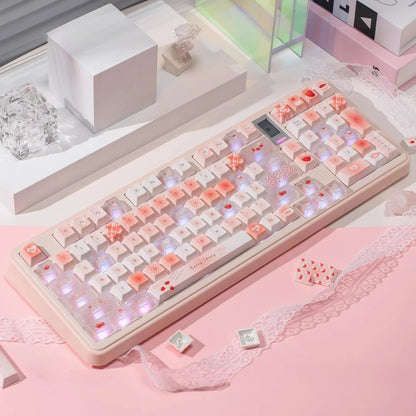Berry Story Keycap Cherry Profile PBT+PC Custom Pink Cute Strawberry Keycaps for 68/75/87/108 Mechanical Keyboard Gifts