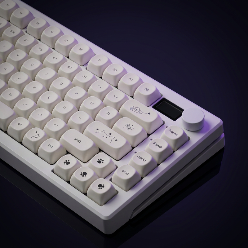 Whiskers Cat-Ear Keycap Set - 124pc PBT on a dark violet-lit backdrop