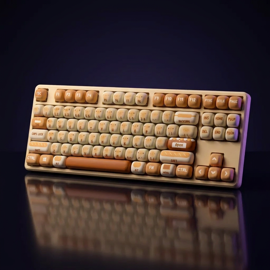 Mantou Bread Keycap Set - 138pc Round PBT on a dark violet-lit backdrop