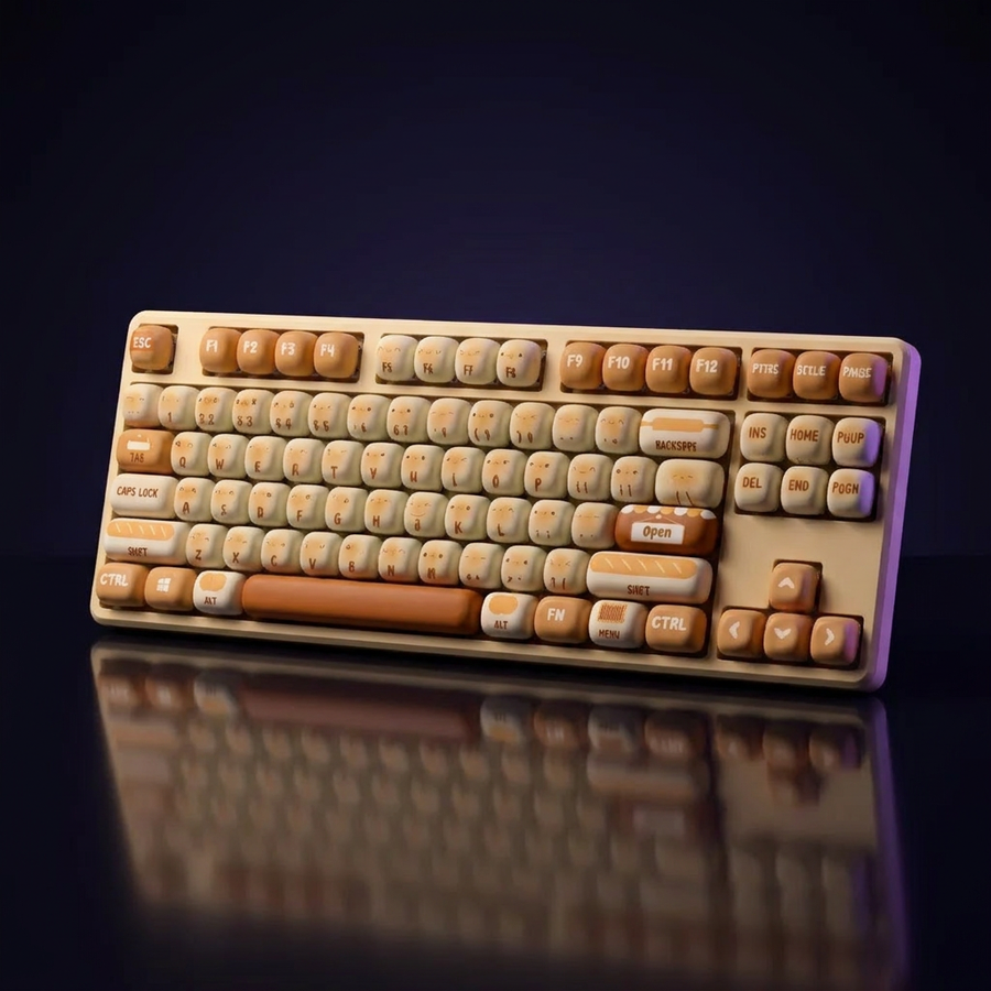 Mantou Bread Keycap Set - 138pc Round PBT on a dark violet-lit backdrop