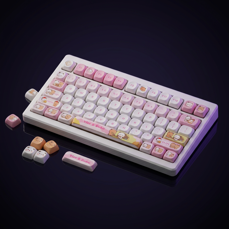 Bubu & Yier Keycap Set - Round PBT on a dark violet-lit backdrop