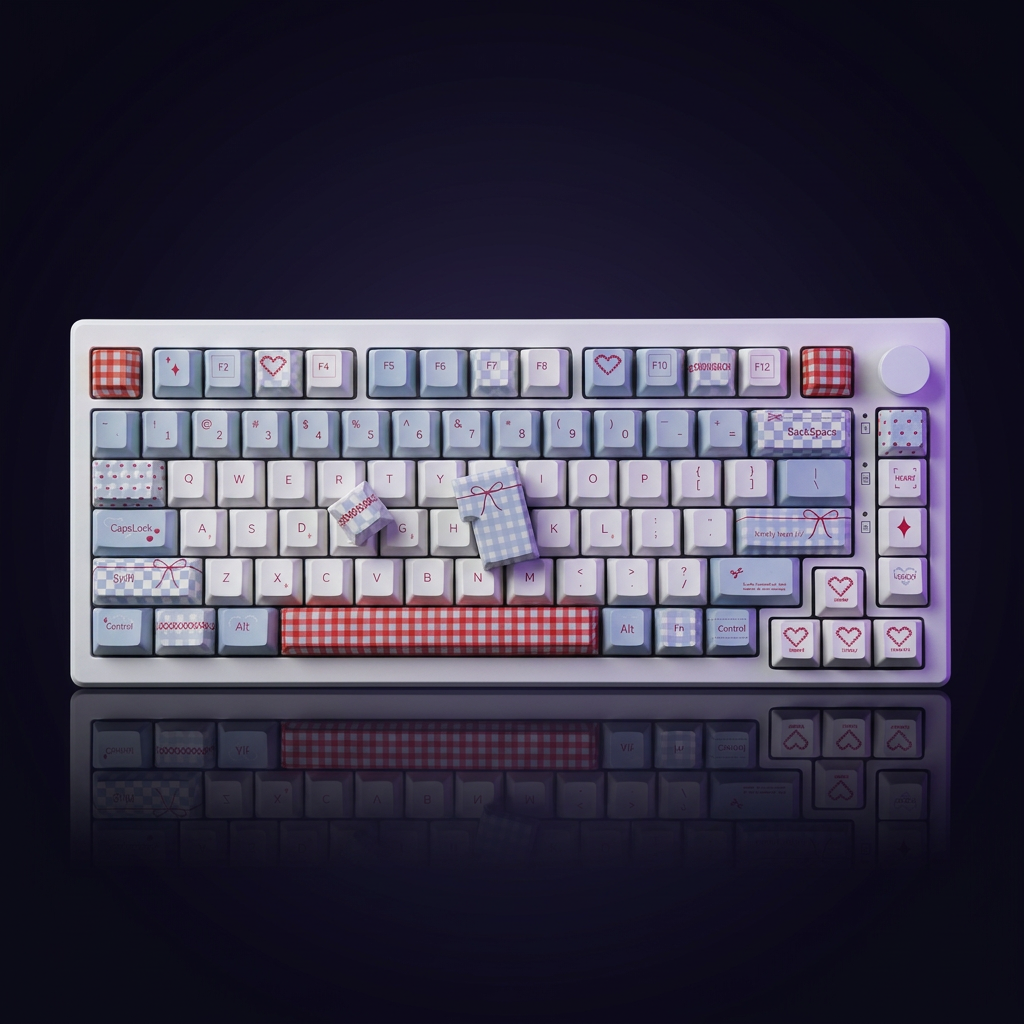 Sweet Bobo Keycap Set - PBT on a dark violet-lit backdrop