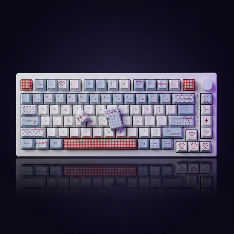 Sweet Bobo Keycap Set - PBT on a dark violet-lit backdrop